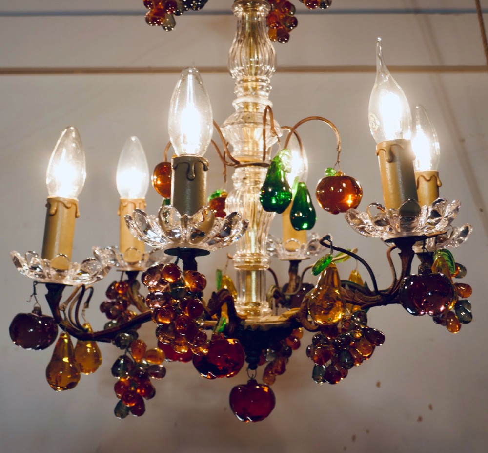 6 Branch Chandelier Hung with Coloured Crystal Fruits, Grapes, Apples and Pears View III