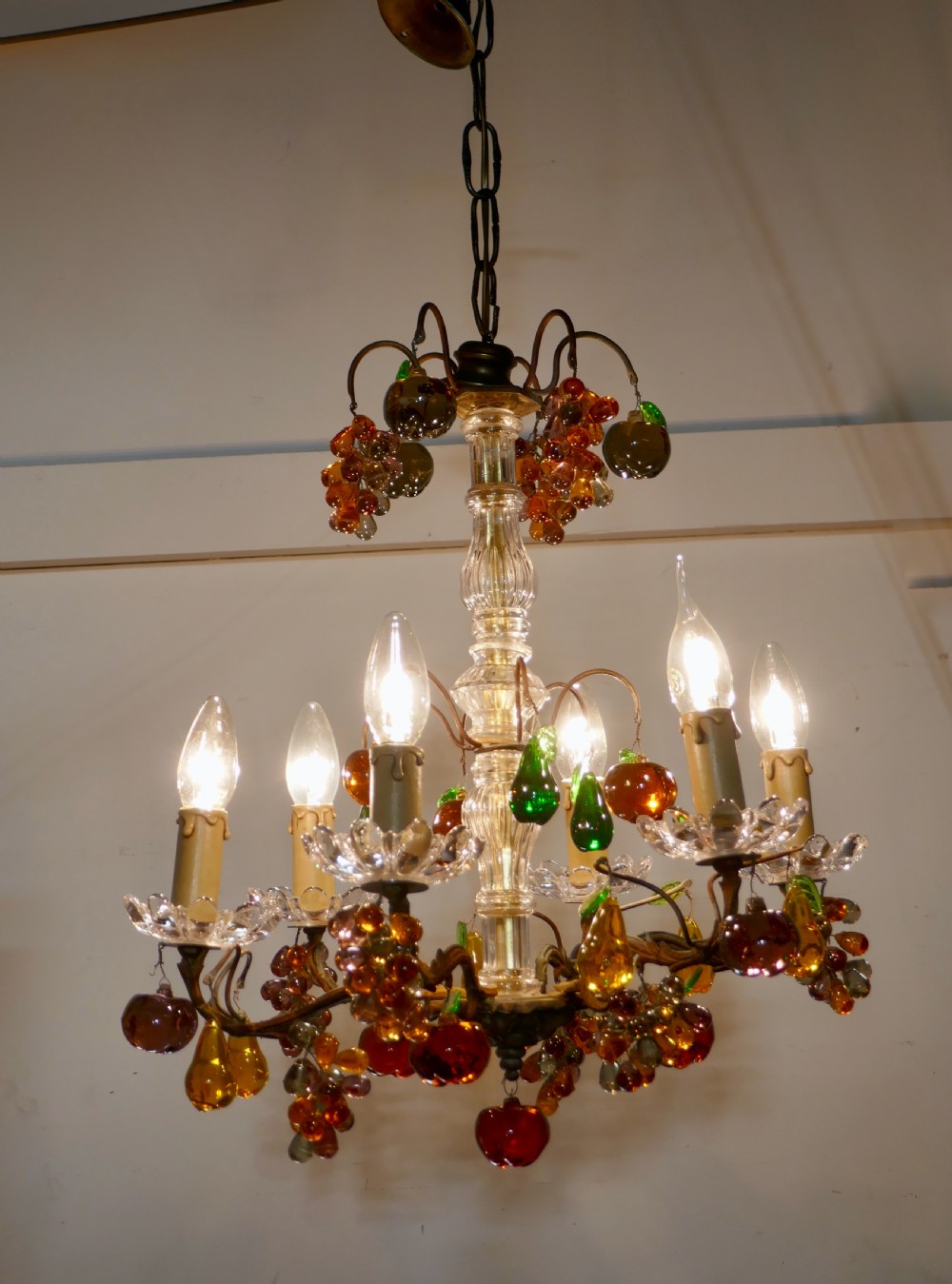 6 Branch Chandelier Hung with Coloured Crystal Fruits, Grapes, Apples and Pears View IV