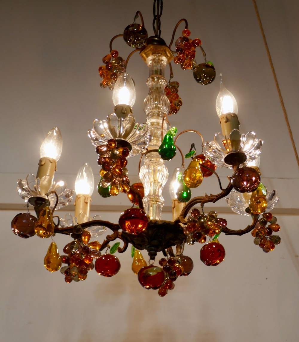 6 Branch Chandelier Hung with Coloured Crystal Fruits, Grapes, Apples and Pears View V