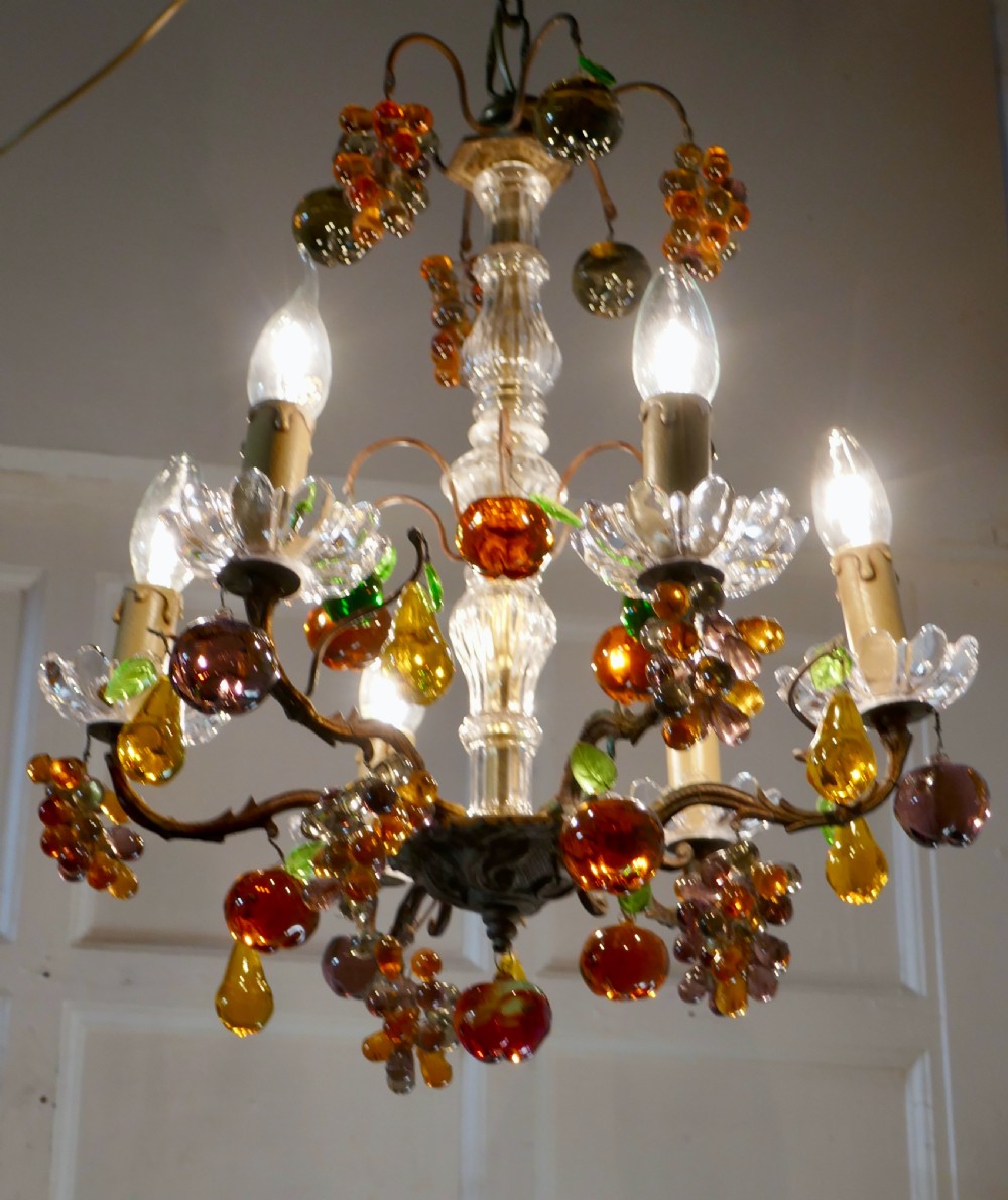 6 Branch Chandelier Hung with Coloured Crystal Fruits, Grapes, Apples and Pears View VI