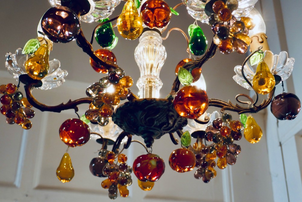6 Branch Chandelier Hung with Coloured Crystal Fruits, Grapes, Apples and Pears View IX
