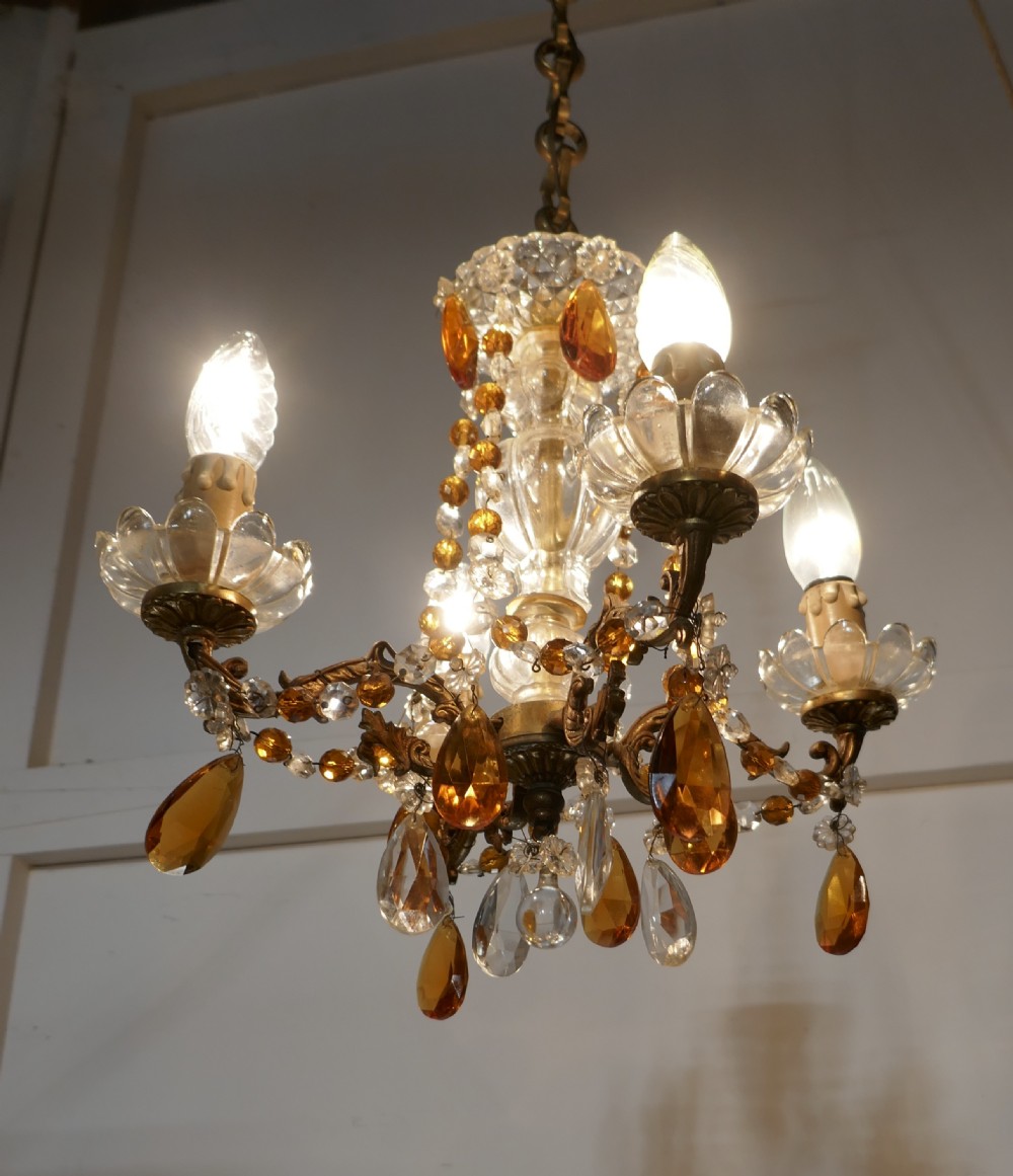 French Amber and White Crystal Chandelier Light Fitting View III