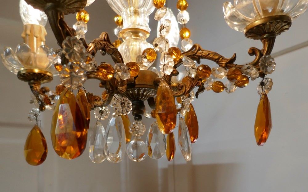 French Amber and White Crystal Chandelier Light Fitting View VIII