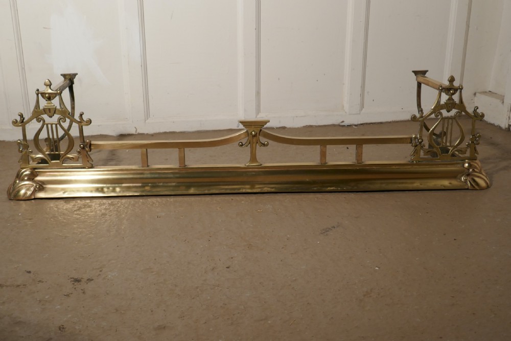 Large Victorian Art Nouveau Brass Fender