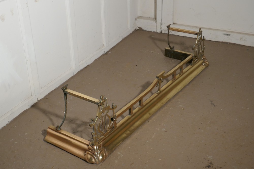 Large Victorian Art Nouveau Brass Fender View III