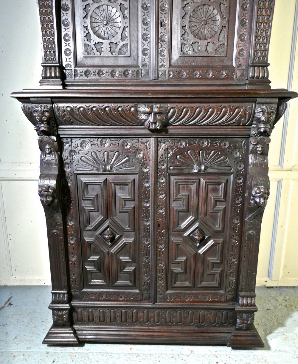 19th Century Carved Oak Housekeepers or Hall Cupboard View II