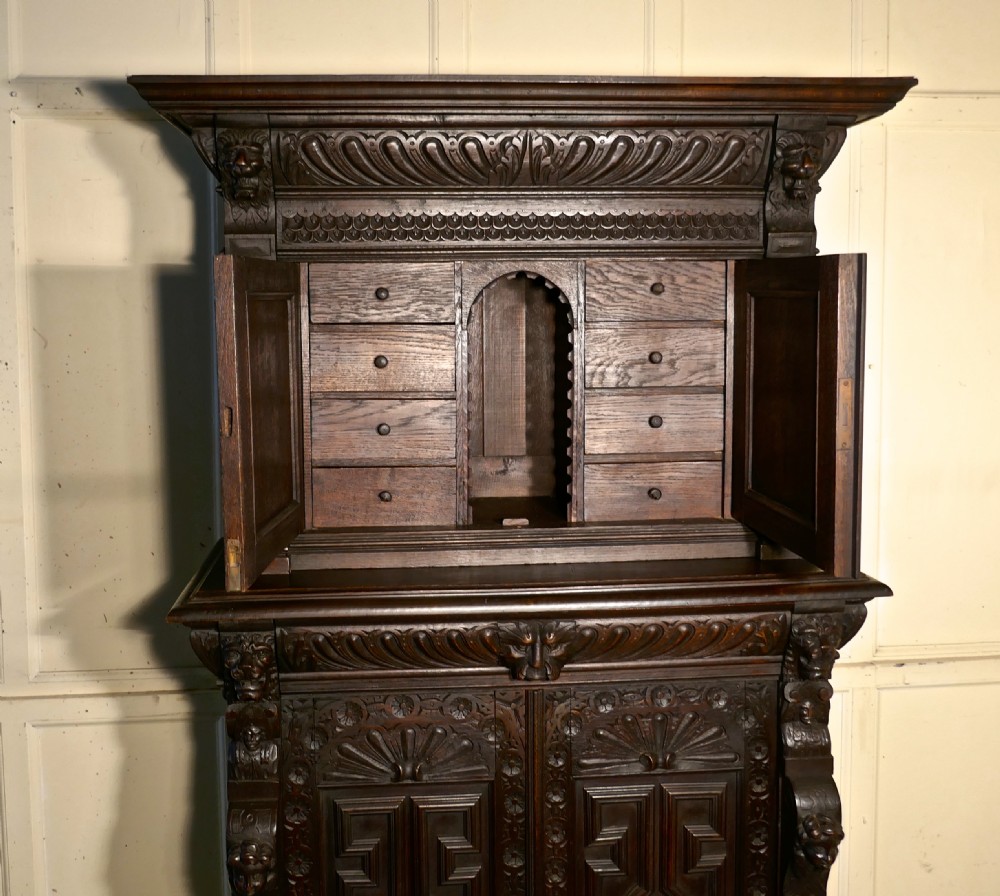 19th Century Carved Oak Housekeepers or Hall Cupboard View VI
