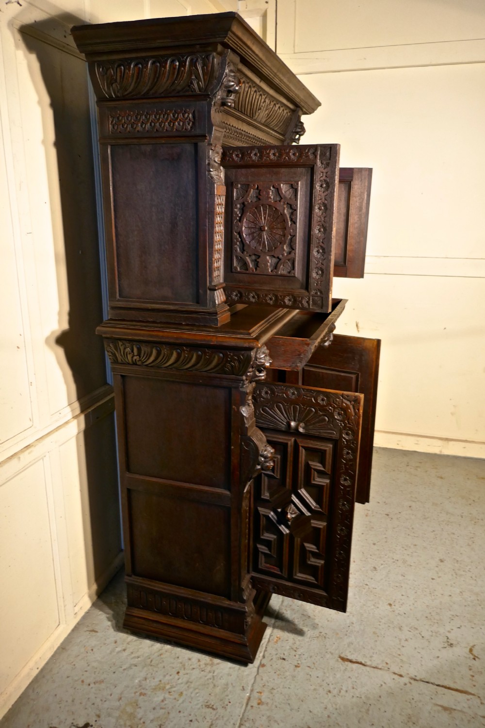 19th Century Carved Oak Housekeepers or Hall Cupboard View VII