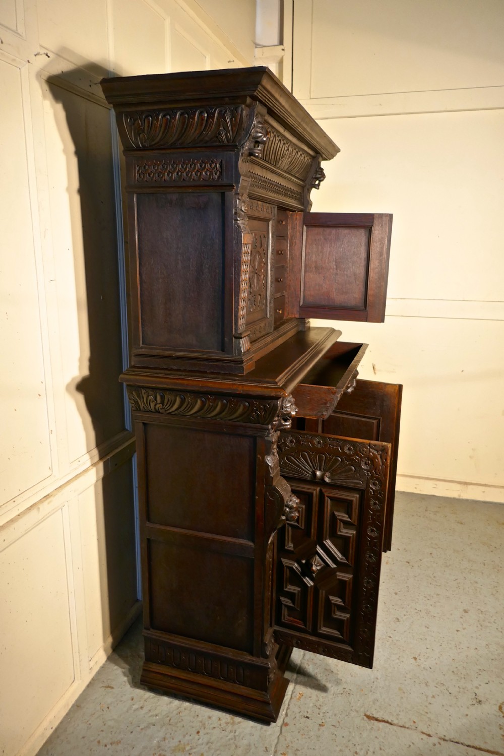 19th Century Carved Oak Housekeepers or Hall Cupboard View VIII