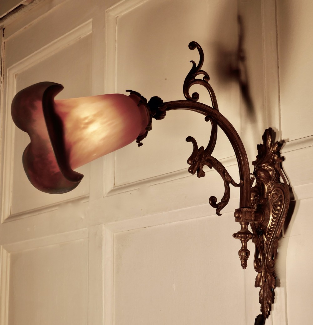 Pair of French Gothic Arts and Crafts Degue Wall Sconces by Louis Majorelle  View II