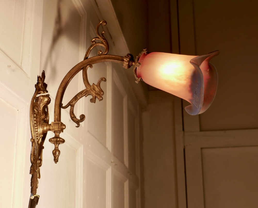 Pair of French Gothic Arts and Crafts Degue Wall Sconces by Louis Majorelle  View IV