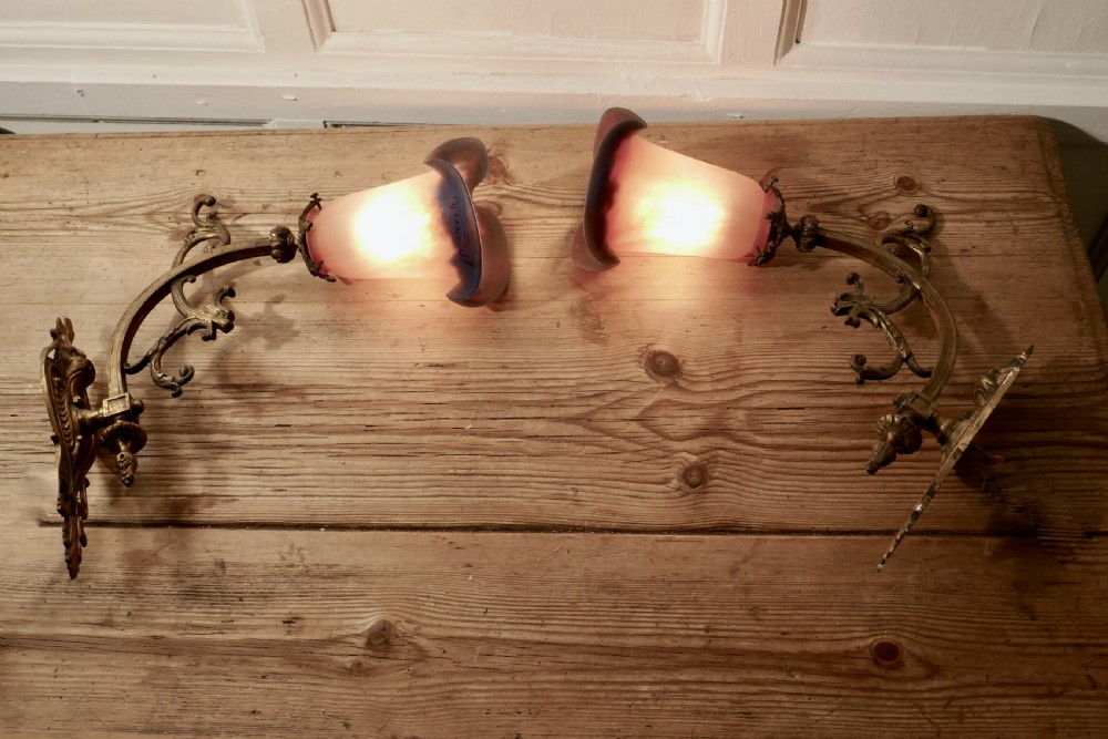 Pair of French Gothic Arts and Crafts Degue Wall Sconces by Louis Majorelle  View V