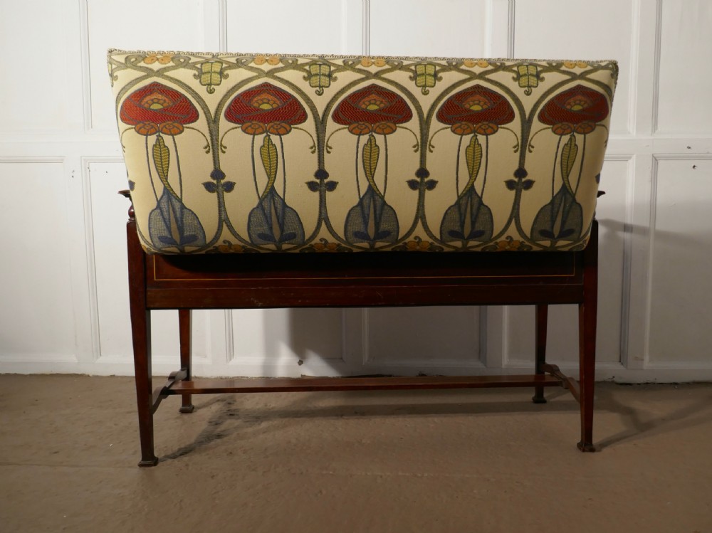 Edwardian Arts and Crafts Inlaid Mahogany Duet Piano Stool View VII