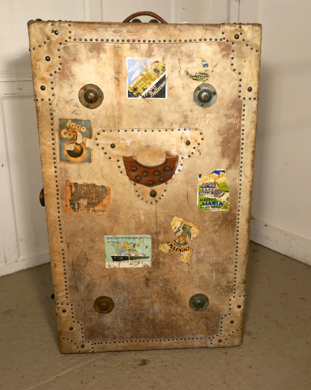 Fitted Steamer Trunk or Cabin Wardrobe, Portmanteau in Vellum