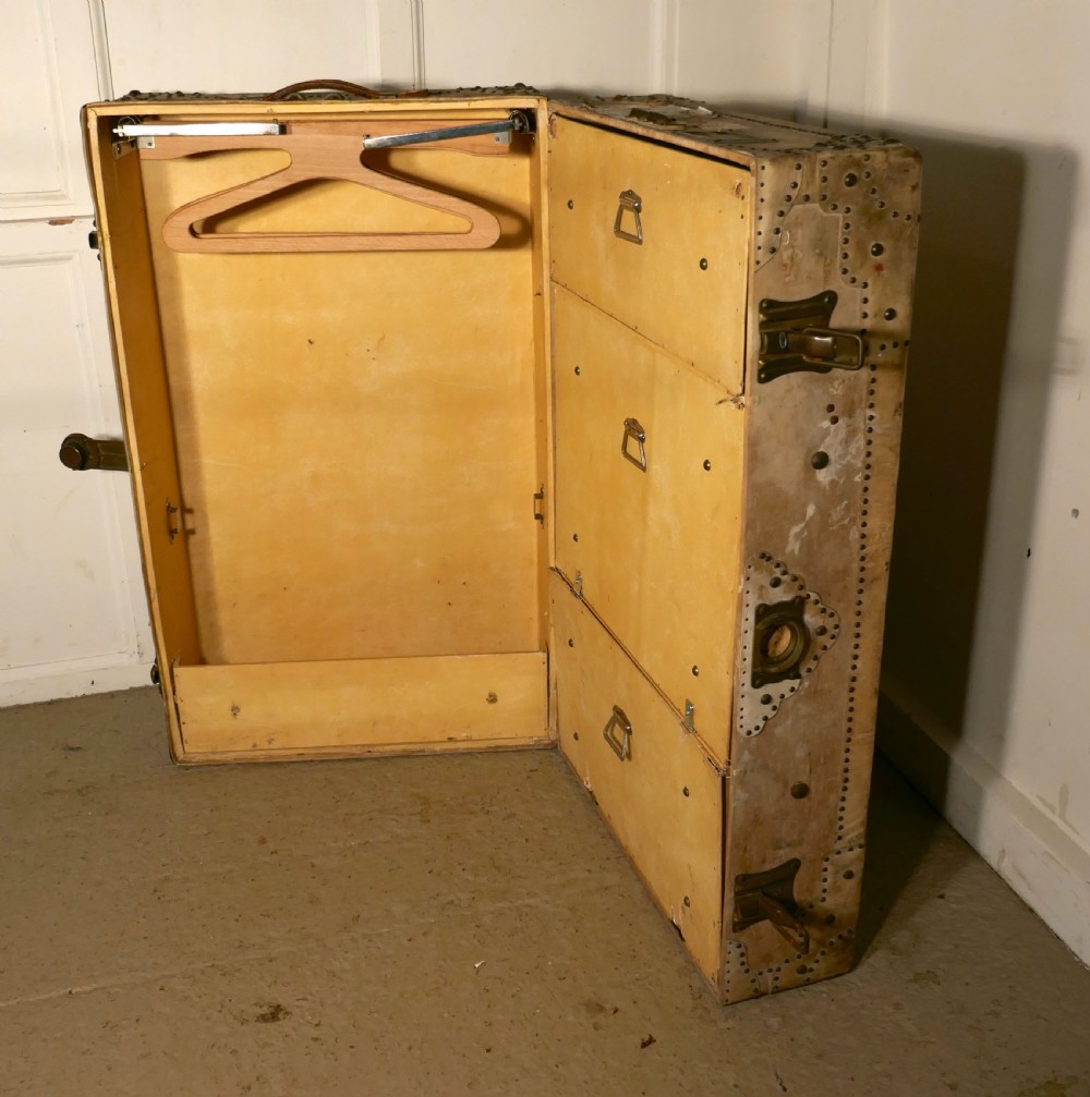 Fitted Steamer Trunk or Cabin Wardrobe, Portmanteau in Vellum View II