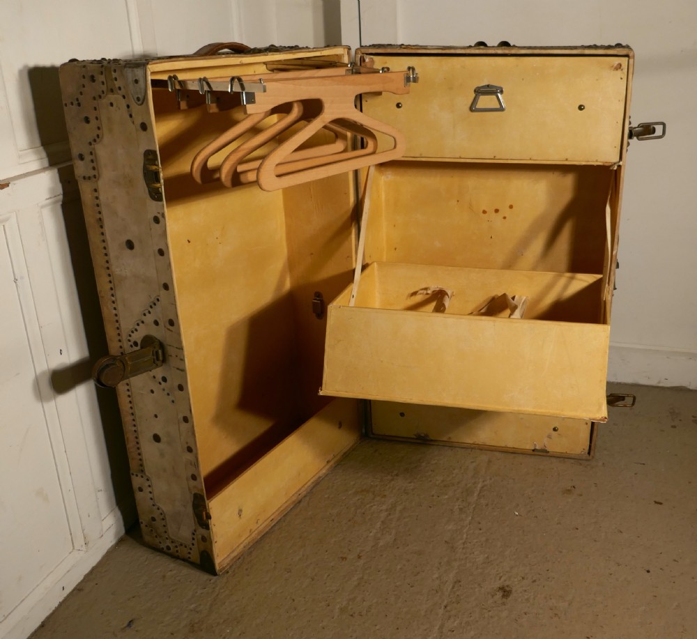 Fitted Steamer Trunk or Cabin Wardrobe, Portmanteau in Vellum View III
