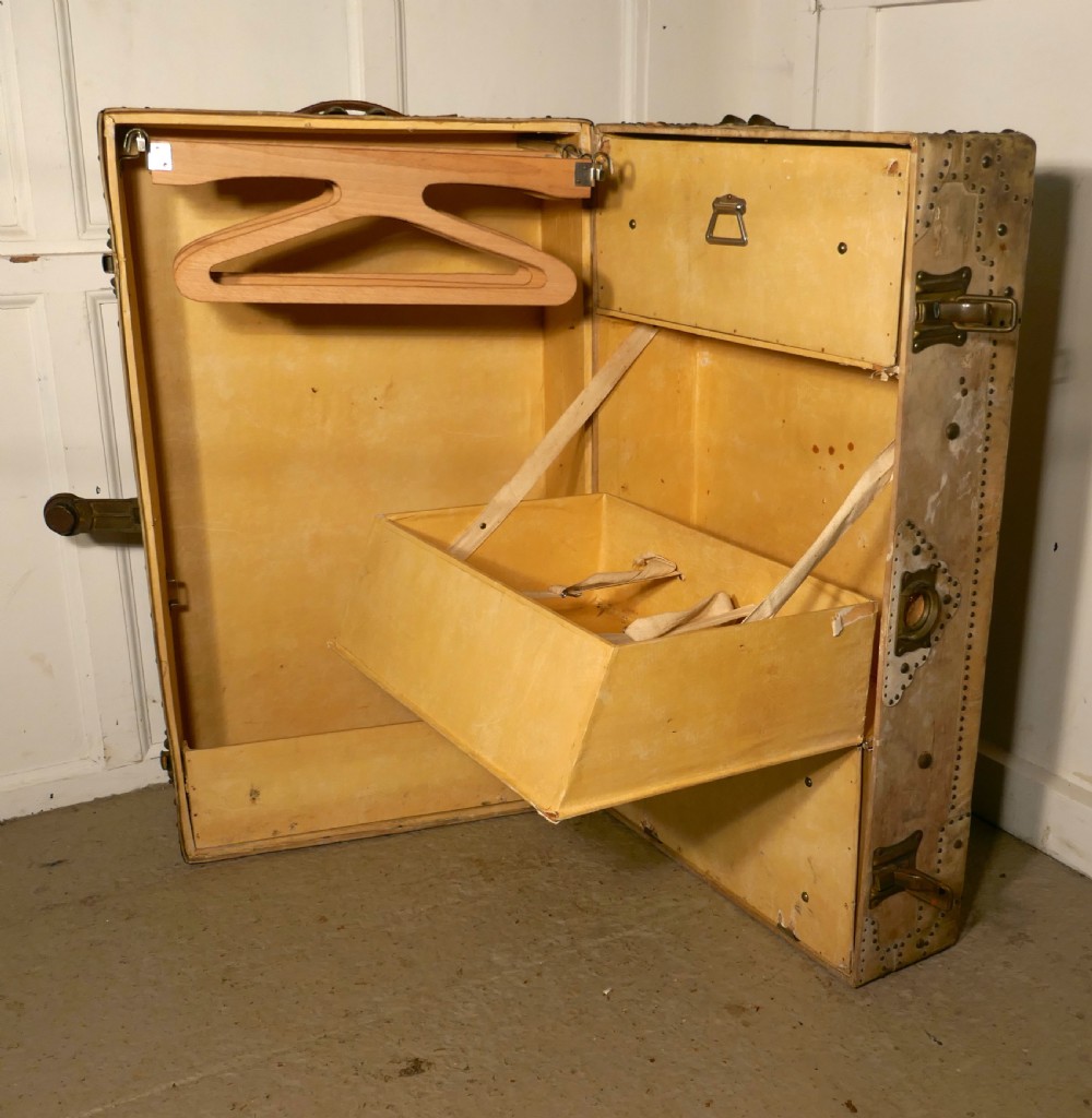 Fitted Steamer Trunk or Cabin Wardrobe, Portmanteau in Vellum View V