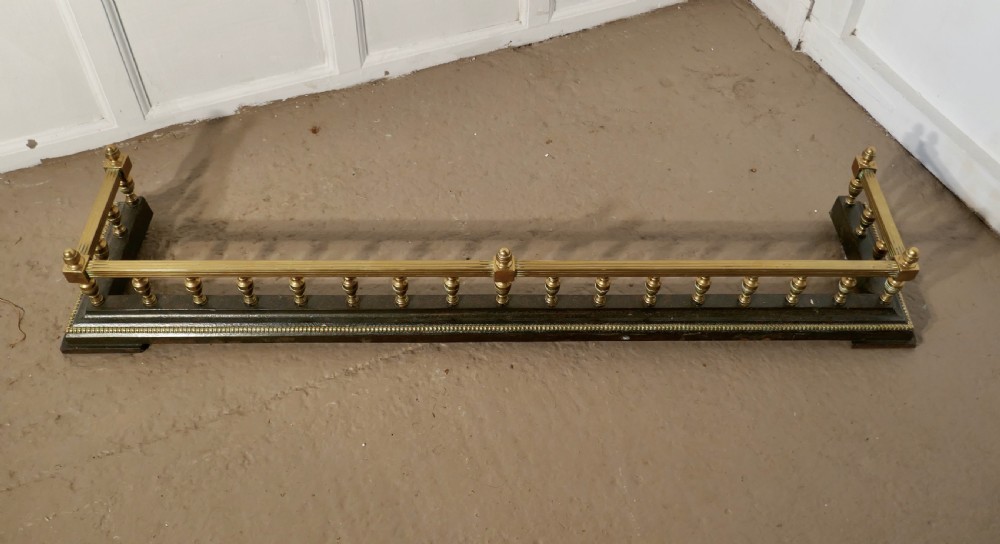 Large Victorian Decorative Brass and Iron Fender View II
