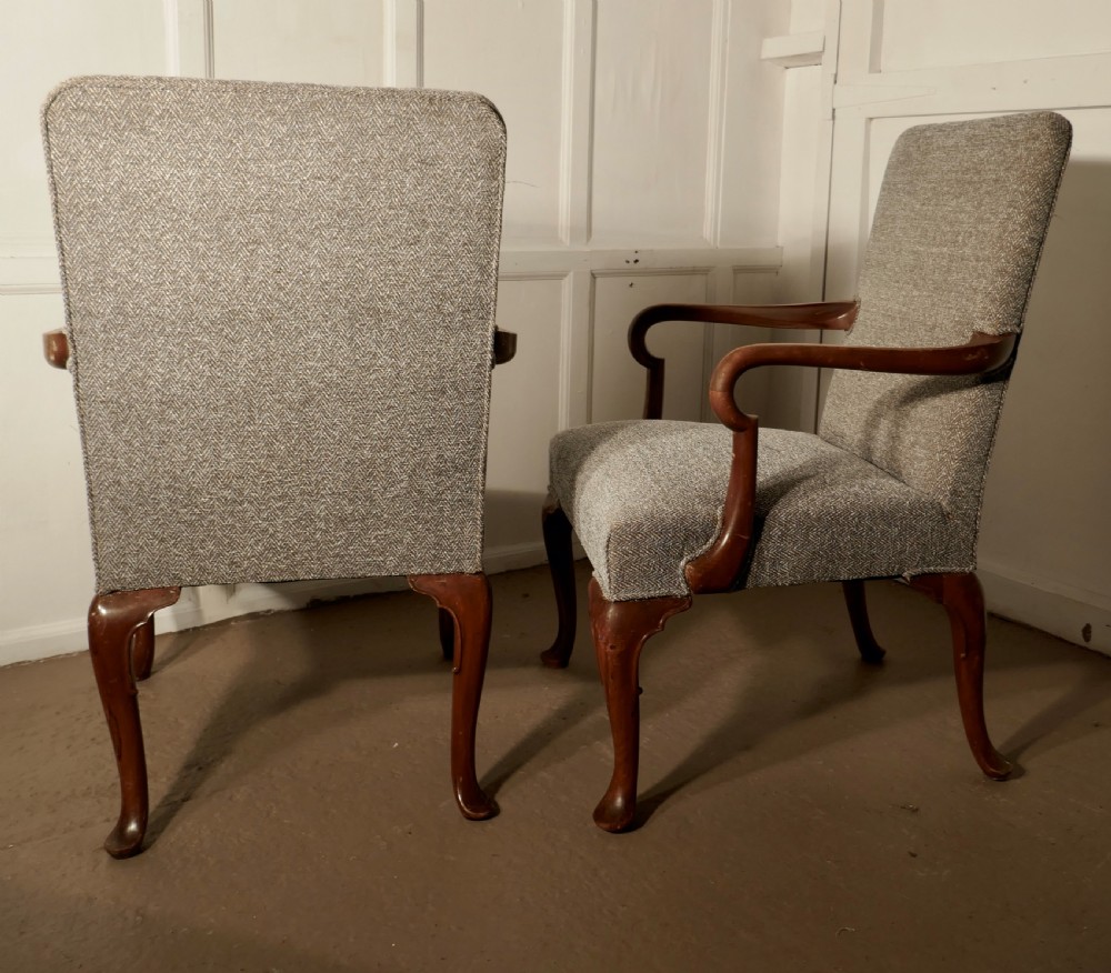 A pair of Elegant Edwardian Tweed Upholstered Fireside Chairs  View II
