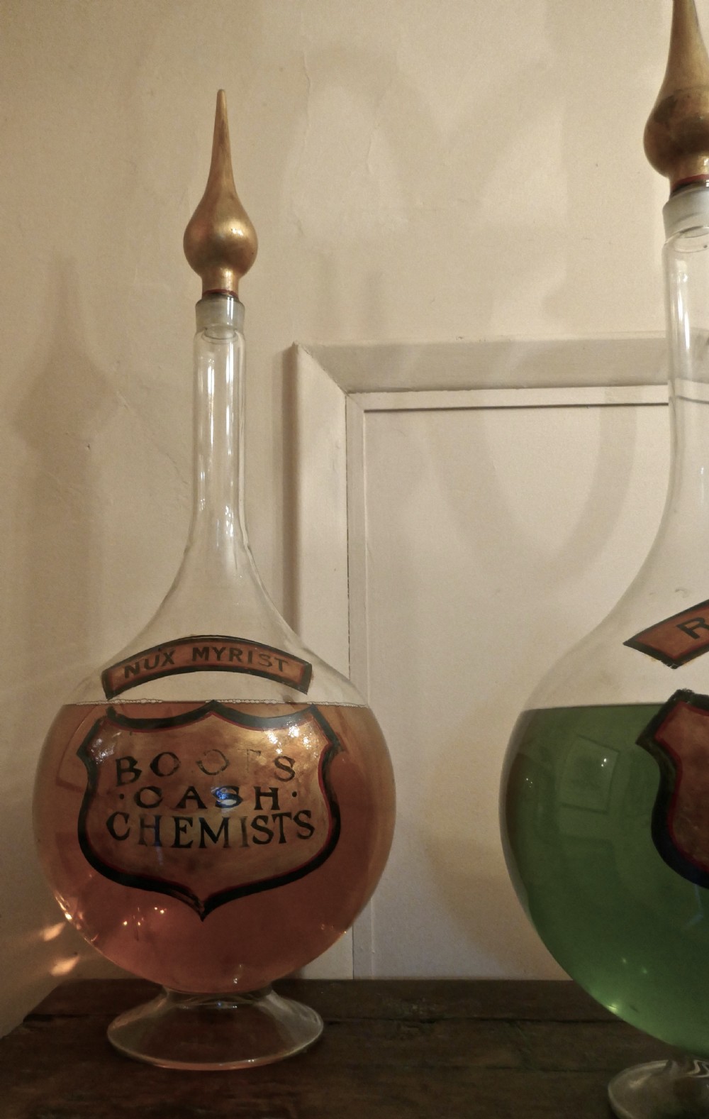 A Trio of Very Large Antique Apothecary or Old Chemist Jars Shop Display   View III