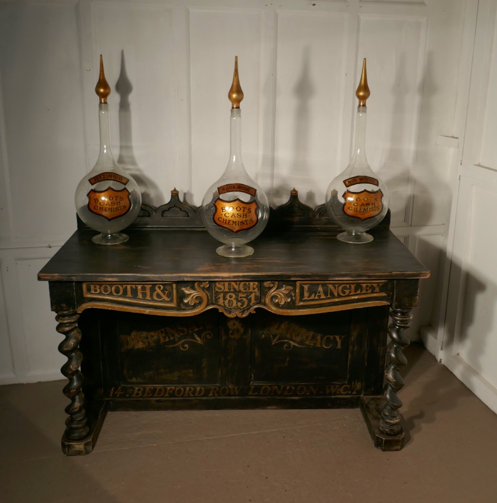 A Trio of Very Large Antique Apothecary or Old Chemist Jars Shop Display   View VIII