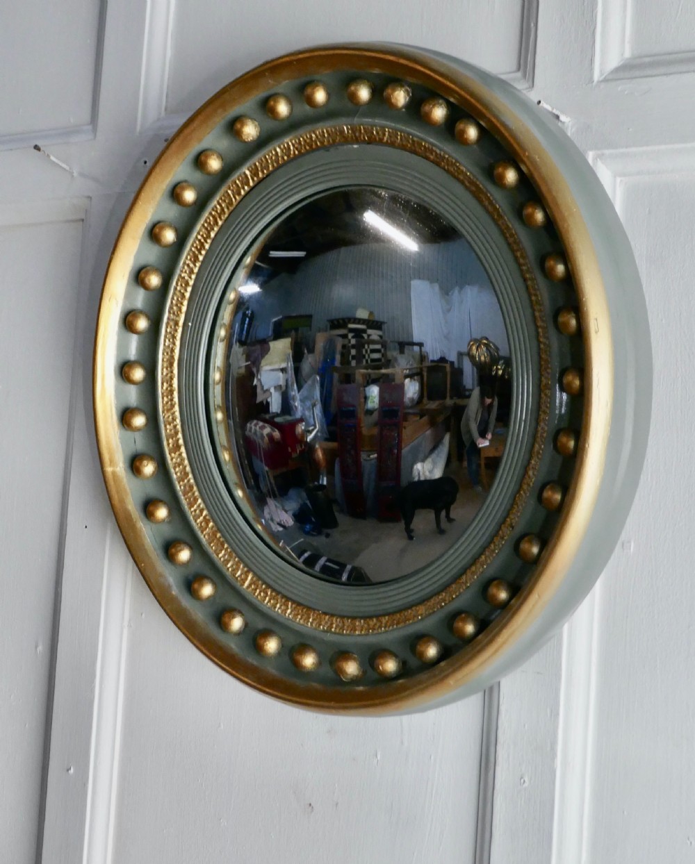 French Convex  Green and Gold Wall Mirror  View II