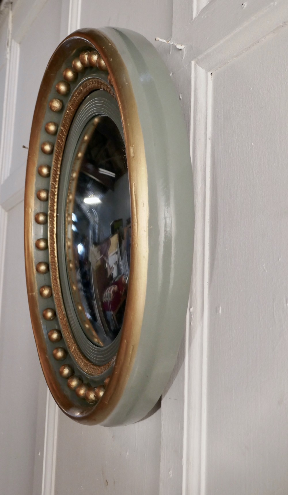 French Convex  Green and Gold Wall Mirror  View IV