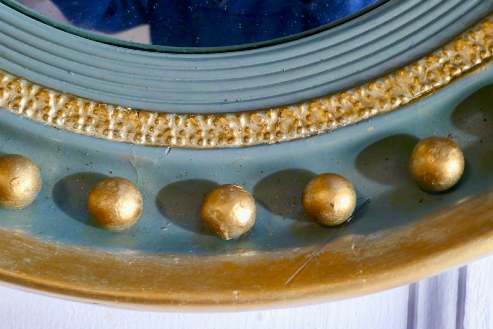 French Convex  Green and Gold Wall Mirror  View V