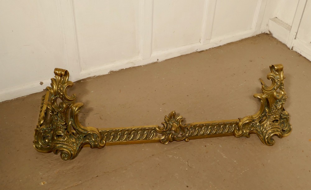 Large French Rococo Brass Extending Fender with Decorative Chenets  View IV