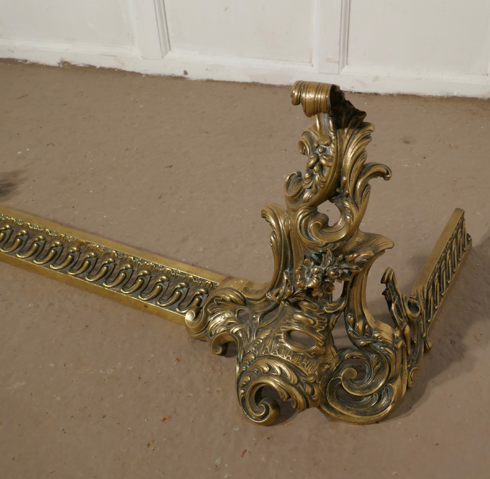 Large French Rococo Brass Extending Fender with Decorative Chenets  View VI