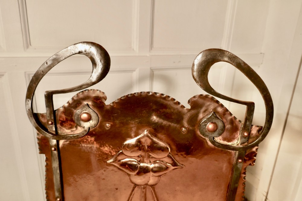 Victorian Art Nouveau Copper and Polished Steel Fire Screen View VI