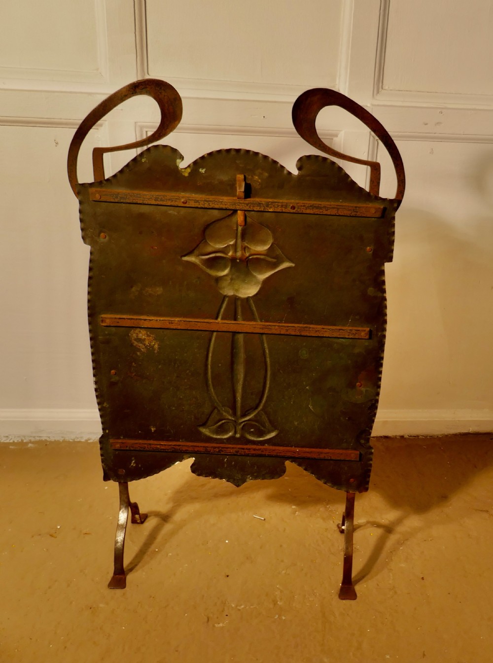 Victorian Art Nouveau Copper and Polished Steel Fire Screen View IX