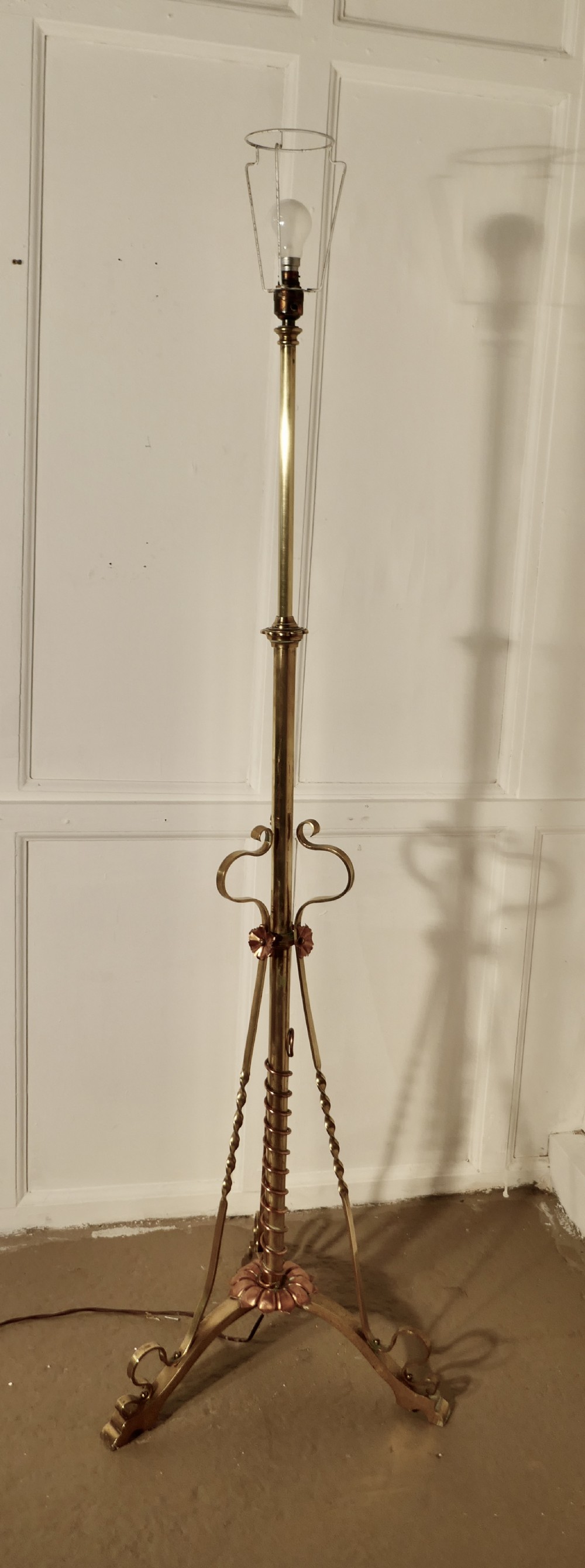 Arts and Crafts Extending Brass Floor Lamp, Standard Lamp