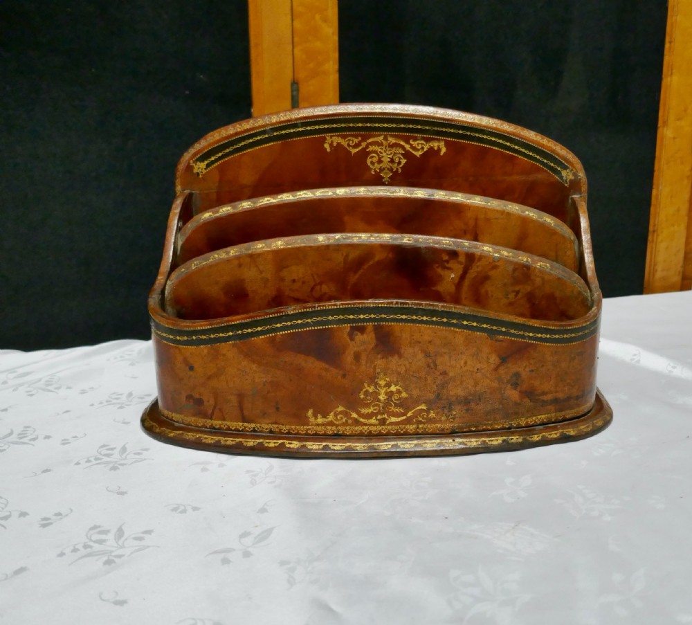 A Charming Tooled Leather Stationary or Letter Box View III