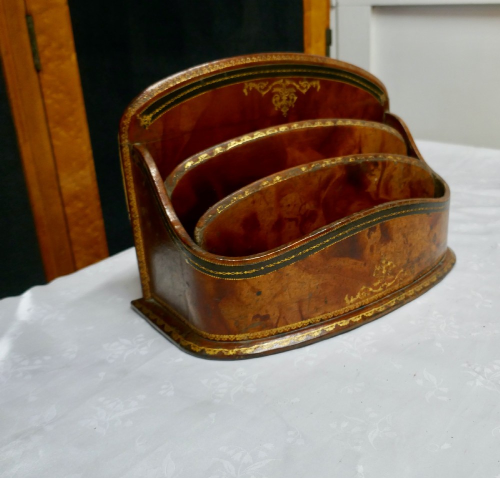 A Charming Tooled Leather Stationary or Letter Box View IV