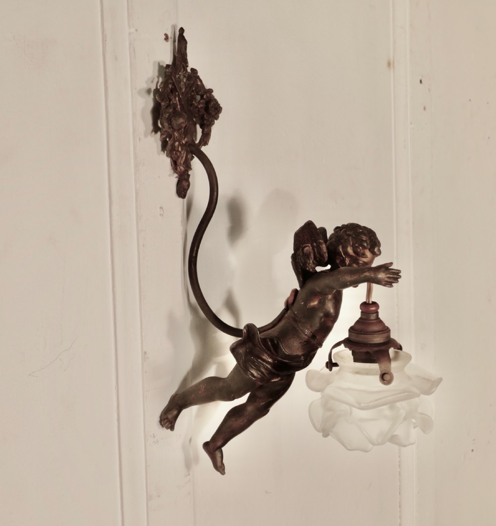 A Pretty French Ormolu Cherub Wall Light