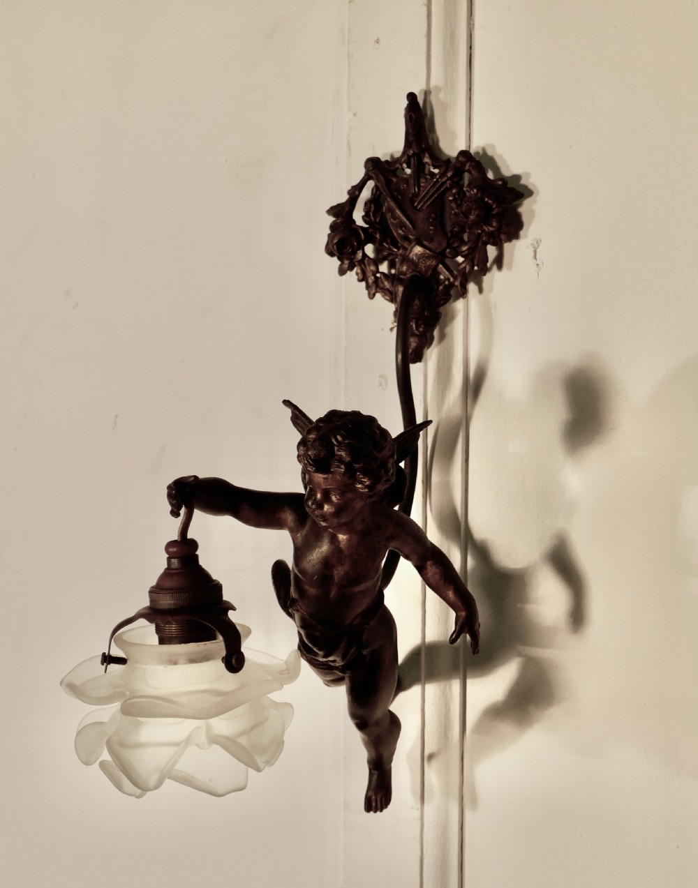 A Pretty French Ormolu Cherub Wall Light View IV