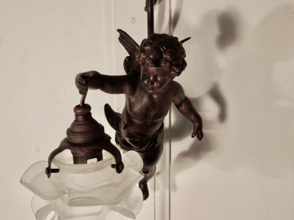 A Pretty French Ormolu Cherub Wall Light View V