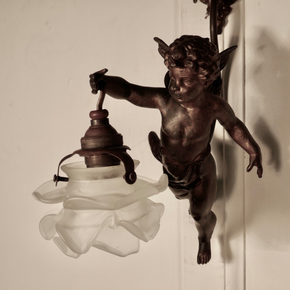 A Pretty French Ormolu Cherub Wall Light View VI
