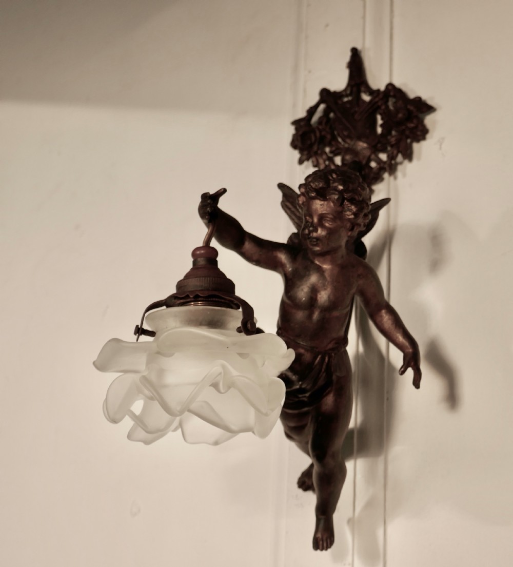 A Pretty French Ormolu Cherub Wall Light View VII