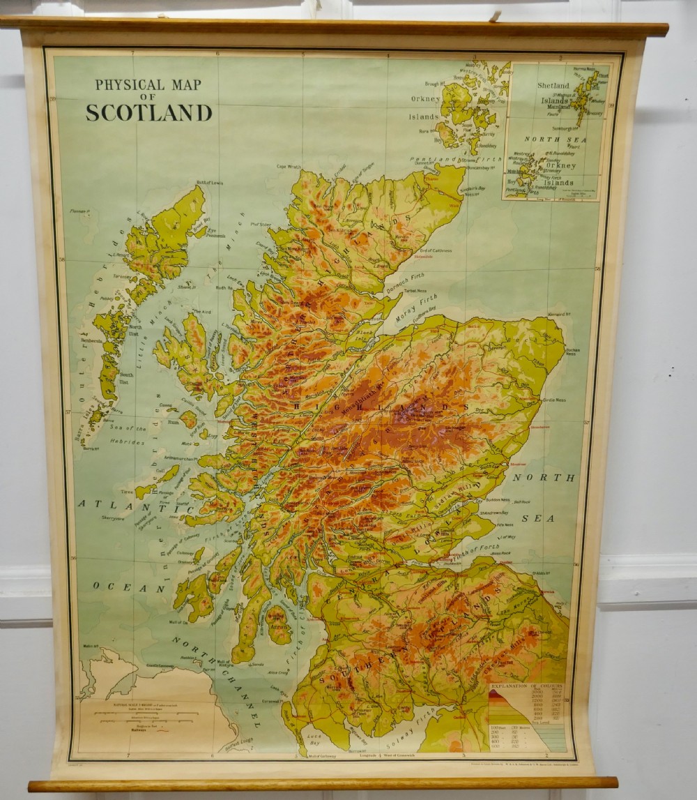 Large University Chart “Physical Map of Scotland” by Bacon