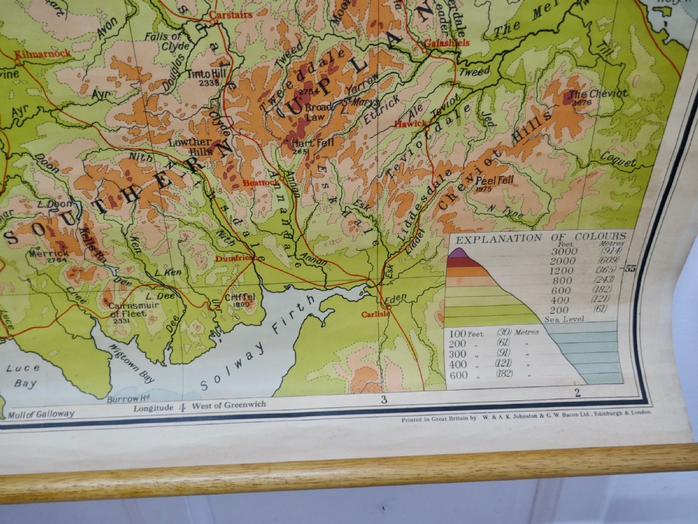 Large University Chart “Physical Map of Scotland” by Bacon View IV