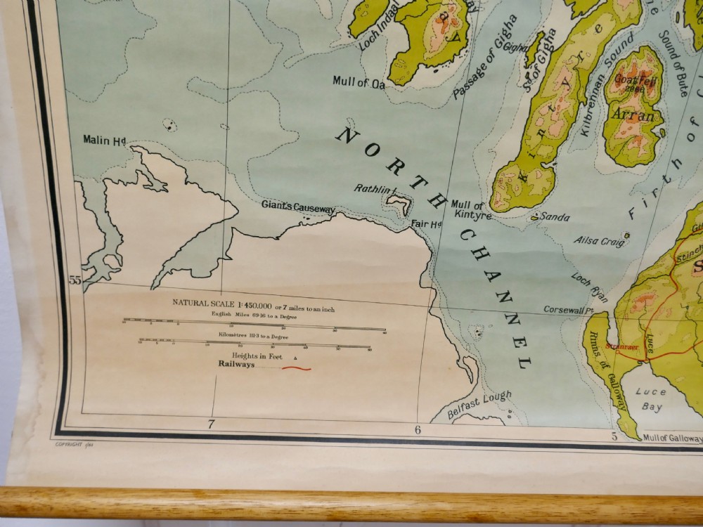 Large University Chart “Physical Map of Scotland” by Bacon View V