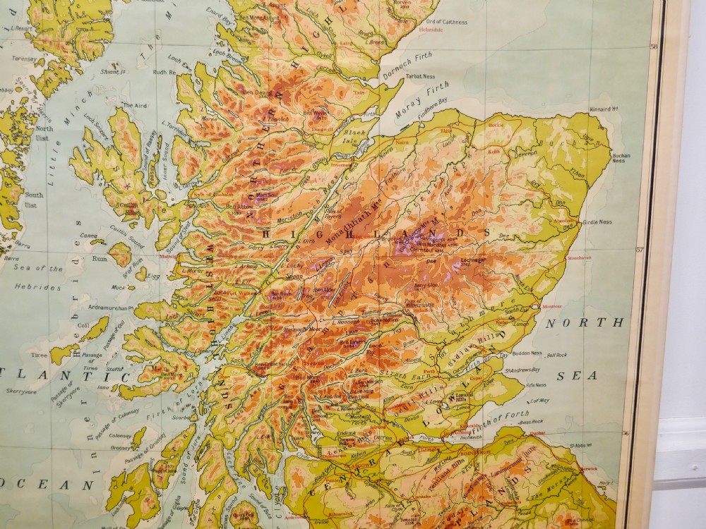 Large University Chart “Physical Map of Scotland” by Bacon View VI