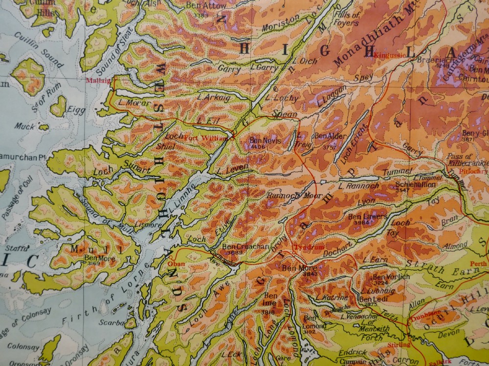 Large University Chart “Physical Map of Scotland” by Bacon View VII