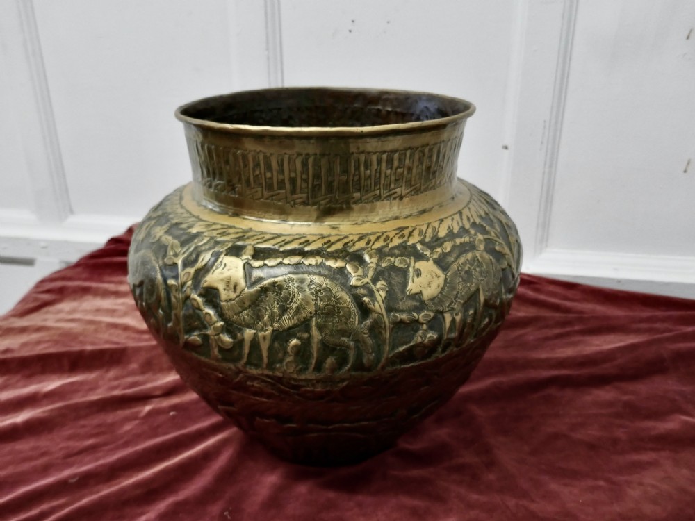 Large 19th Century North African Brass Jardiniere Pot View IV