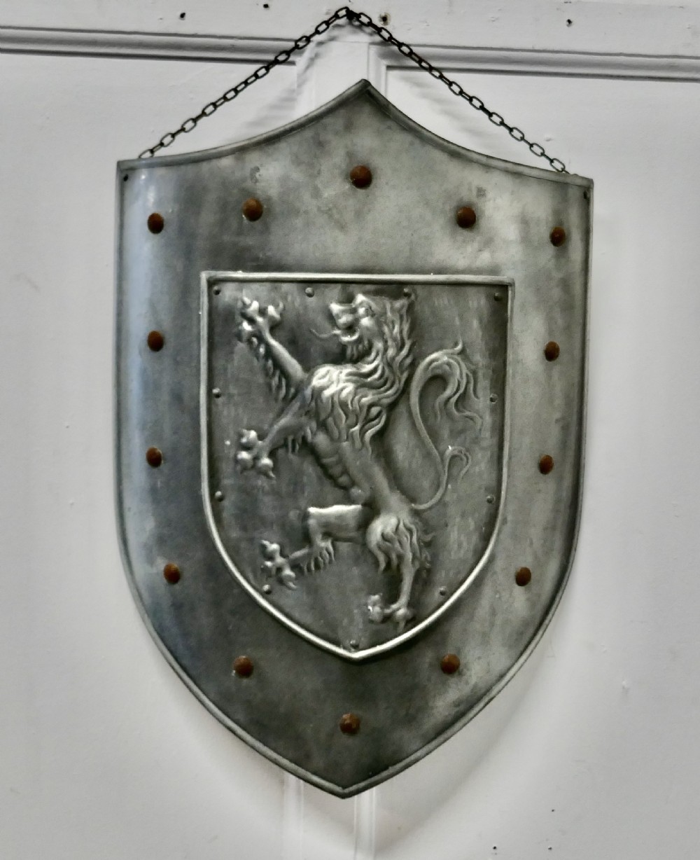 19th Century French Arts and Crafts Hand Made Curved Steel Shield