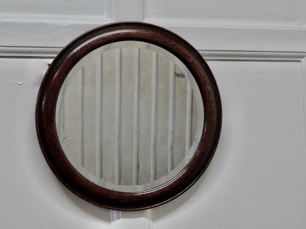 19th Century Round Oak Wall Mirror View V