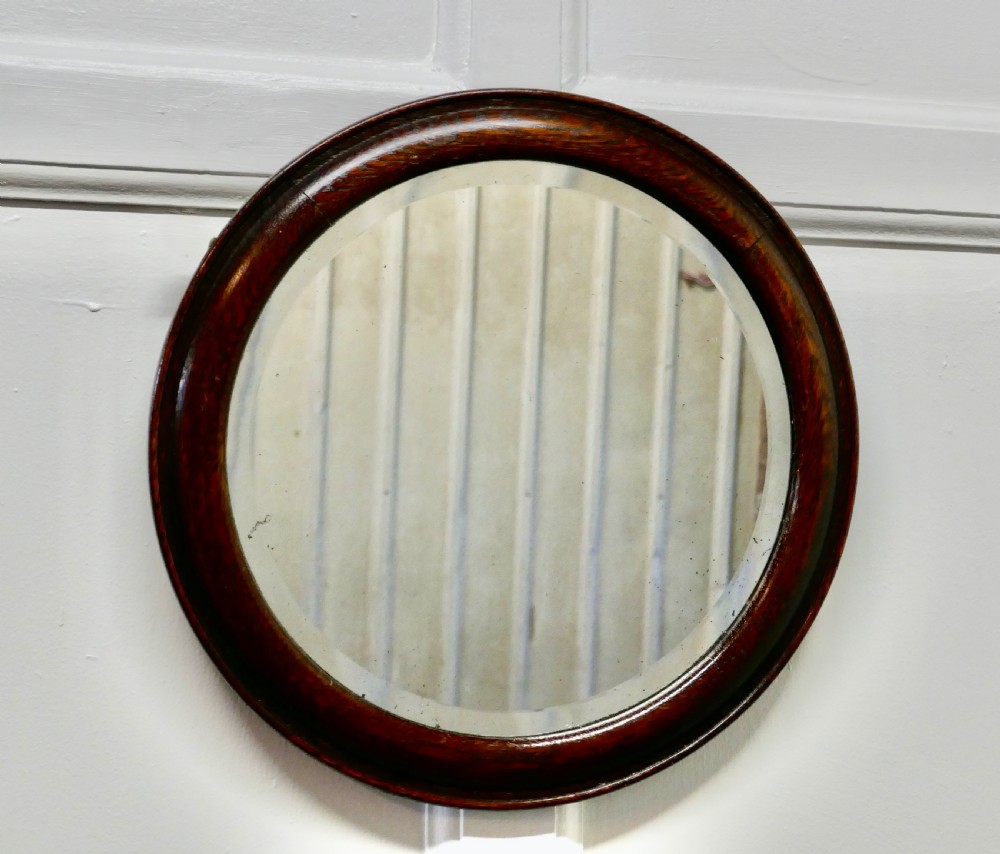 19th Century Round Oak Wall Mirror View VI