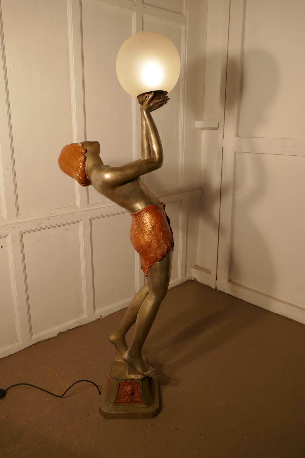 Large Art Deco Female Sculpture Floor Lamp, after Auguste Moreau signed  View IV